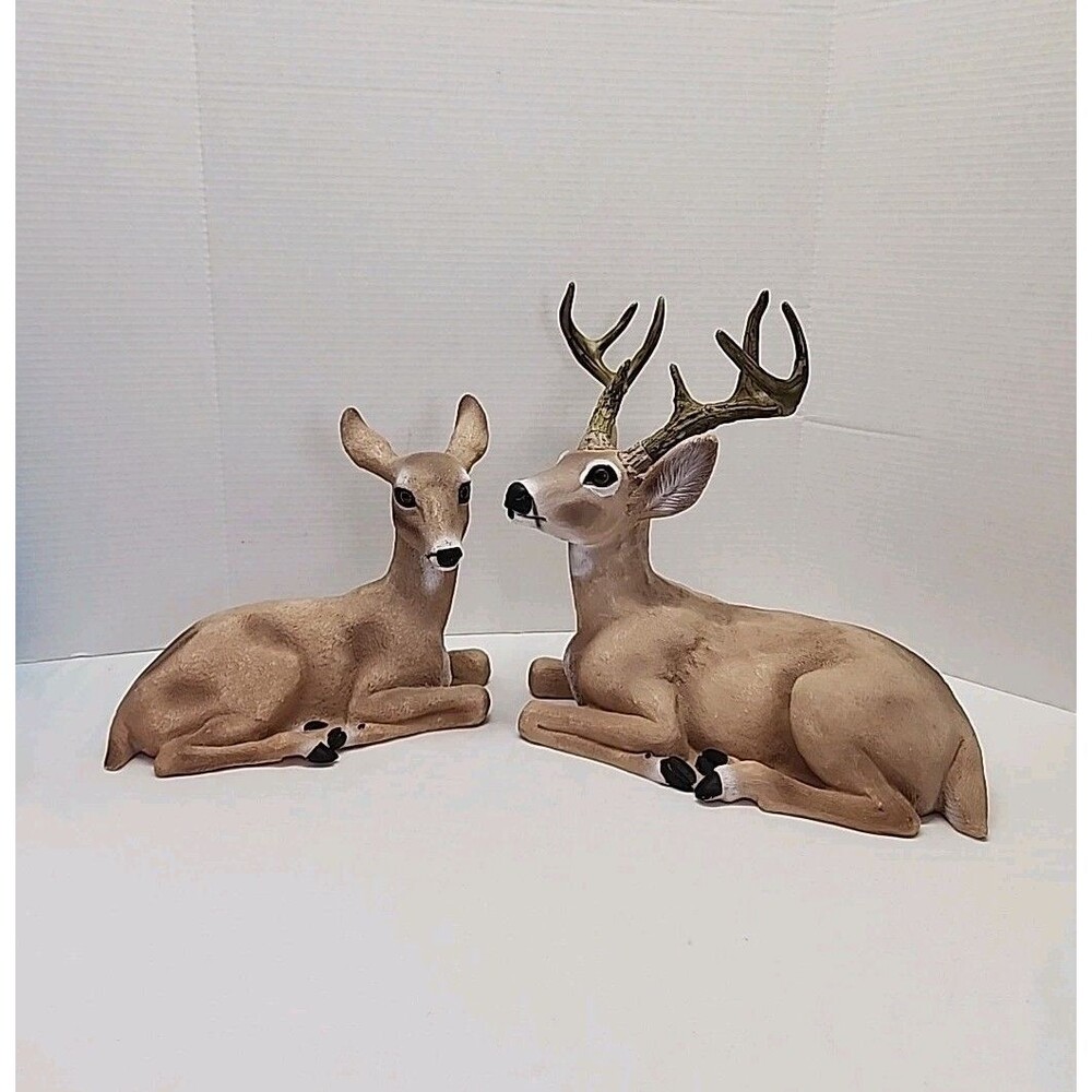 Vintage artline Pair Indoor Outdoor Buck Doe Deer Statue Figure Decor 1995 &1997